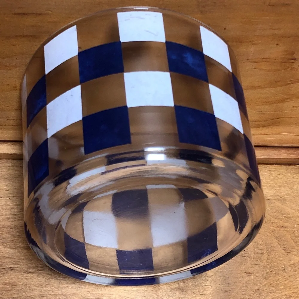 Vintage MCM Mid Century Glass Colorful Printed Ice Bucket Barware Serving Blue
